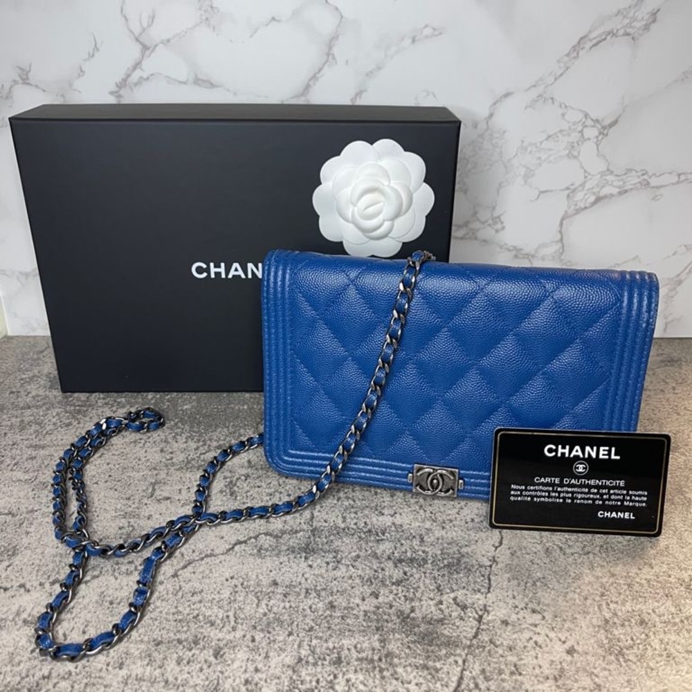 Chanel Blue Boy Caviar Wallet on Chain